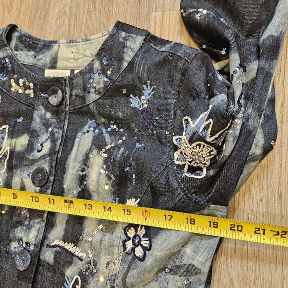 Vtg Chicos Denim Jacket Womens 1/M Embroidered Floral Tie Dye Hippie Artsy Boho - Picture 7 of 8